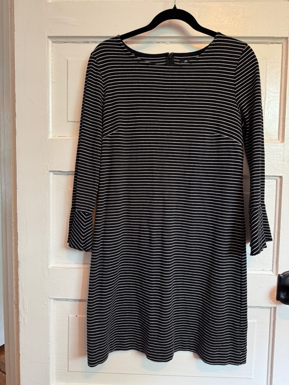 Madewell Black and White Striped Long-Sleeve Dress